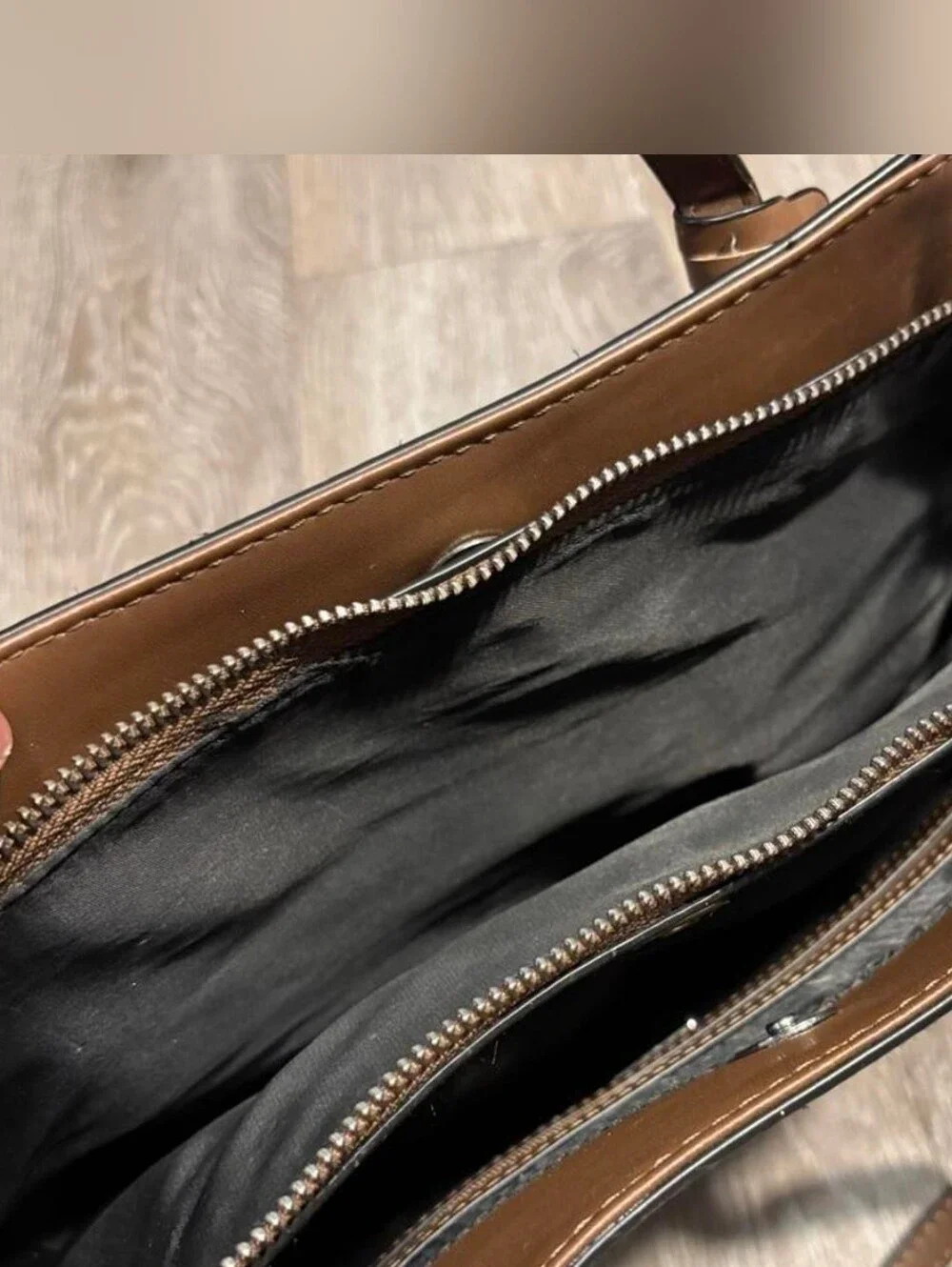 GUESS Brown & White Striped Leather-Trim Tote With Wallet